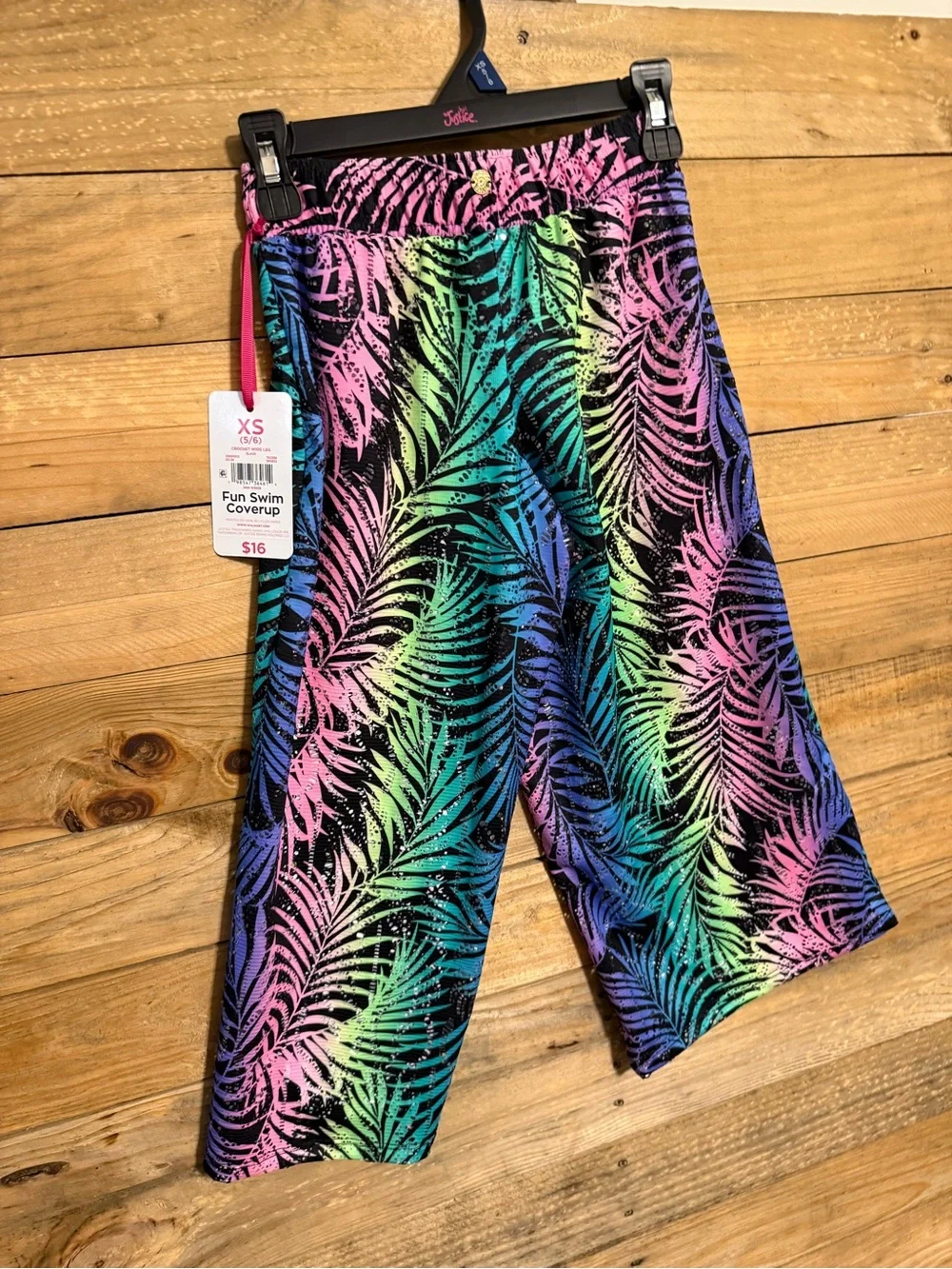 Justice Girls Neon Palm-Print Swim Coverup Pants - Pink, Green, Blue, Purple